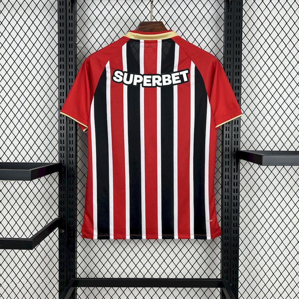 Camisa Sao Paulo visitante masculina vermelha e preta 2026