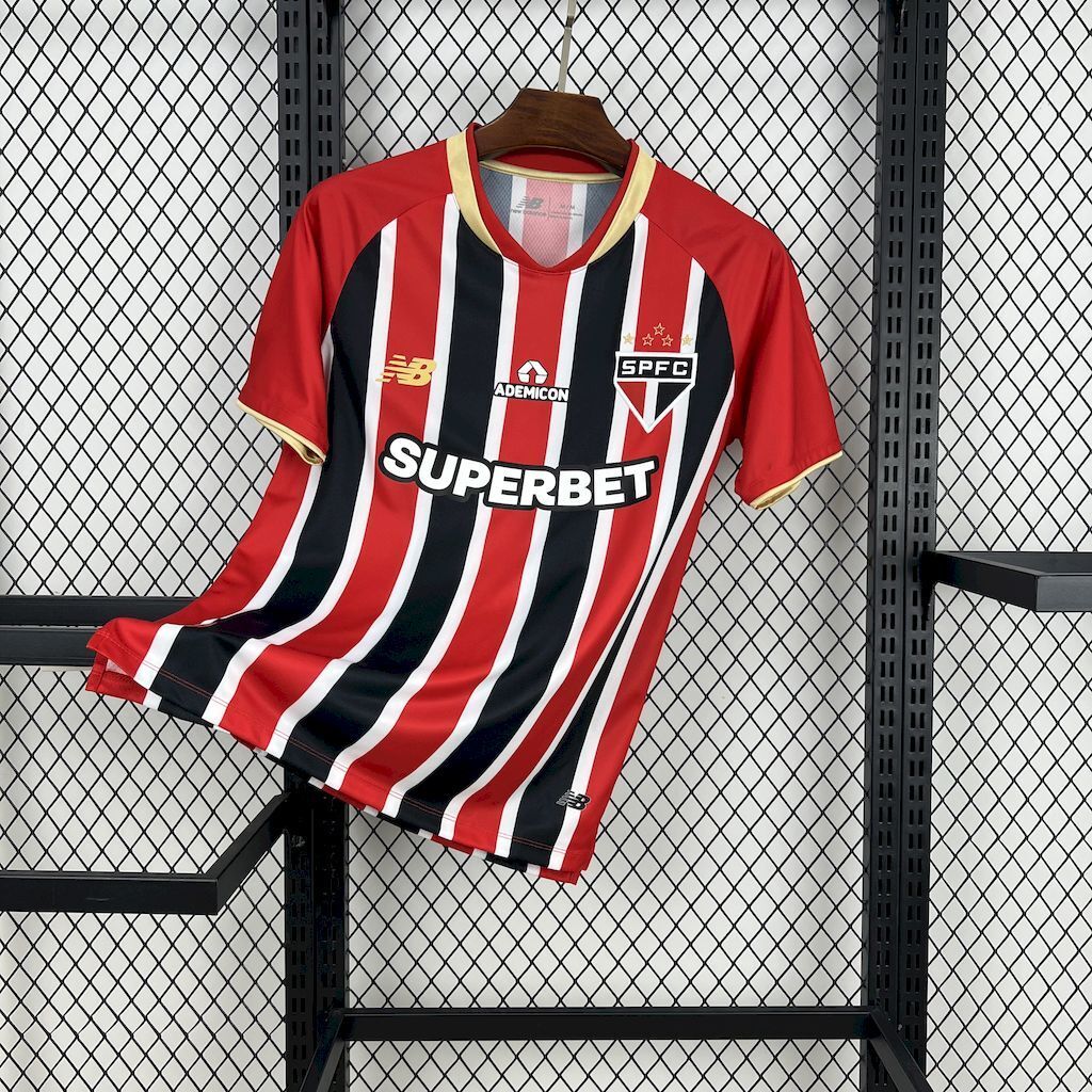 Camisa Sao Paulo visitante masculina vermelha e preta 2026